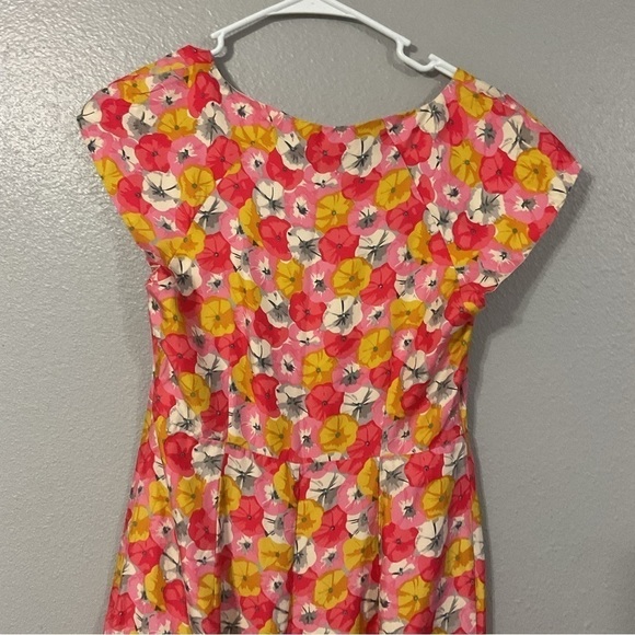 Boden Womens Silk Floral Dress Pink Yellow Short Sleeve Scoop Neck Pleated 6R - Picture 12 of 12